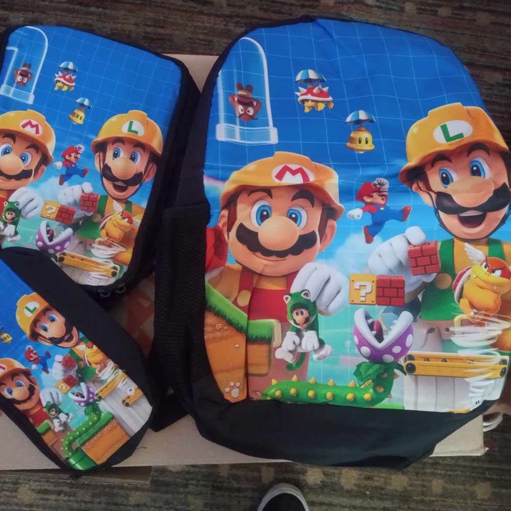 Mario Bros Backpack E/ Lunch bag N Pencil Holder